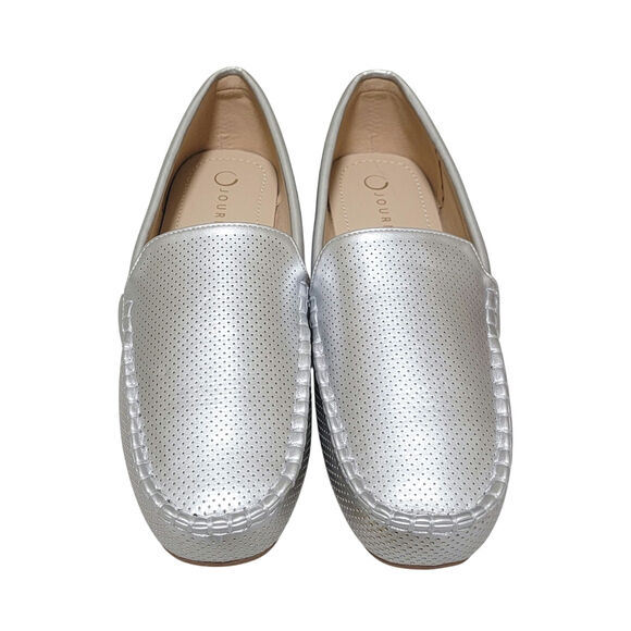 Journee Collection Women Halsey Slip On Perforated Loafers US 10W Silver - Picture 3 of 6